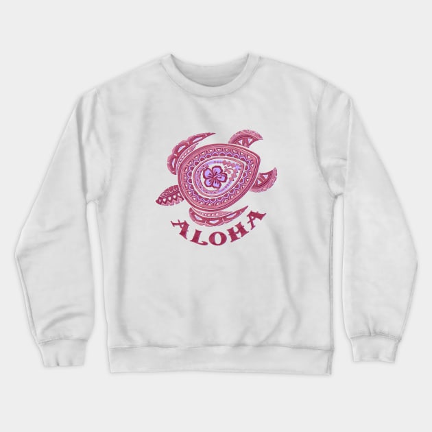 Aloha Pink Tribal Honu -4486 Crewneck Sweatshirt by Nalu Threads